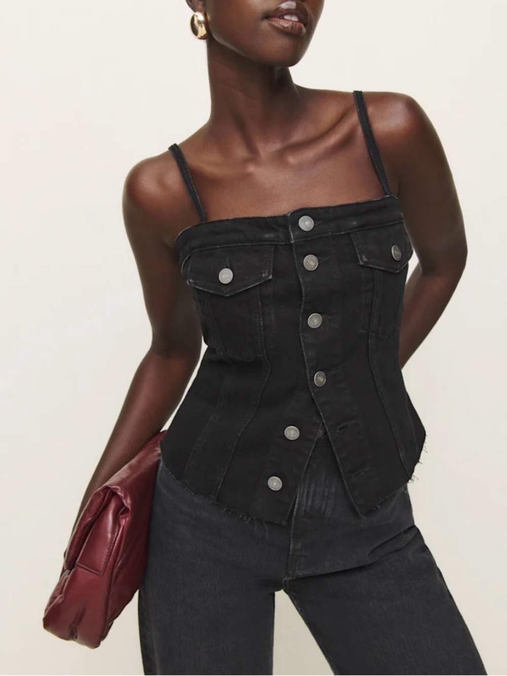 Reformation Coco Denim Bustier Top: SIZE 2
